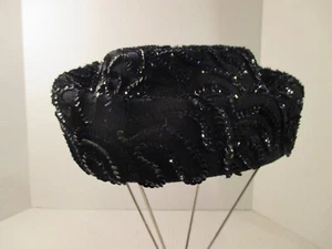 Vintage ladies Glamour Felts 100% Wool Hat, black 7.5 in. - Picture 1 of 10