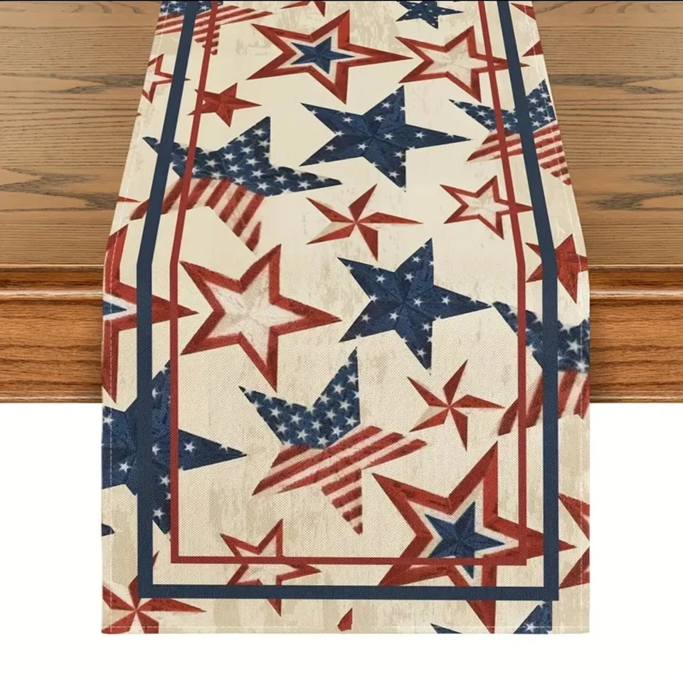 4th of July Decorations Table Runner Kitchen Dining Patriotic Home Party 13x72 - Image 1 of 1