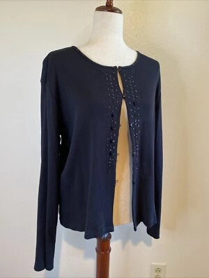 Nuevo con etiquetas. Cárdigan suéter acanalado Studio Works negro elegante lentejuelas. Mediano Foto 1 de 4