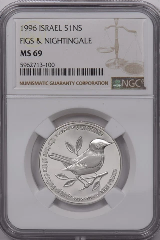 Israel 1996 1 New Sheqel Silver NGC MS 69 Figs & Nightingale NG1644 combine ship Cover