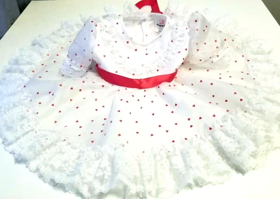 Vintage Girls Party Dress Popayes Brand 5-6M Sheer Ruffles Lace USA Circle - Image 1 of 4