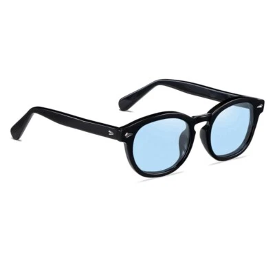 Gafas de sol redondas Circle para hombres y mujeres de moda con lentes azules marco negro tonos de playa Foto 1 de 4