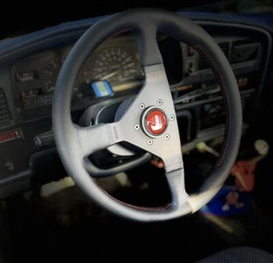 MOMO Monte Carlo 350MM Steering Wheel Black Leather / Red Stitching New - Picture 1 of 4