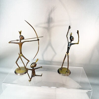 Brass Hunter Bow & Arrow Hunter Brass Woman & Baby Hunter With Spear Barbaitos - Image 1 of 4