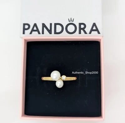 NUEVO 100% Auténtico Anillo Oro Blanco Dúo Perlas y Piedra Marca PANDORA 163156C01 Foto 1 de 4