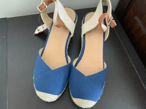 Women’s Espadrille Wedge Sandals 7.5 Royal Blue Canvas Jute Wrap NWT Summer Shoe - Picture 1 of 3