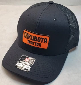 Kubota Tractor Emb. Patch on Richardson 112 Trucker Hat Snapback Black/Black - Picture 1 of 8