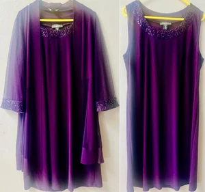 R&M RICHARDS PLUM MOTHER of BRIDE/GROOM SHIFT DRESS WITH JACKET WOMENS SIZE 14W - Picture 1 of 10