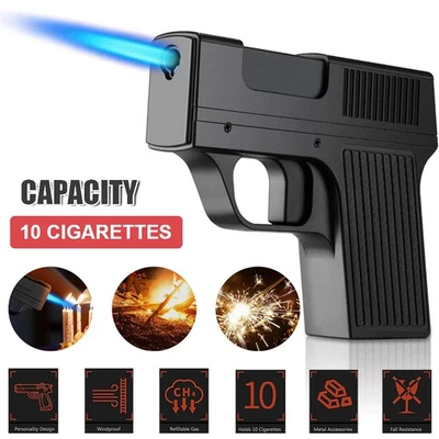 2IN1 Gasfeuerzeug Jetflamme Deformierte Pistole Feuerzeug Zigarettenbox - Bild 1 von 4