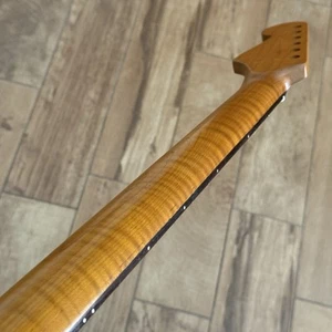 SALE Roasted Flame Maple Rosewood Strat Neck Nitro Fit Warmoth SR22BU - Picture 1 of 8