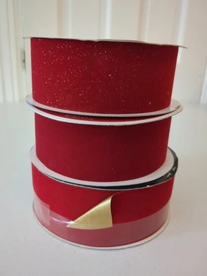 Lot Of 3 NEW ROLLS RED GOLD VELVET  Ribbon 2.5" CHRISTMAS Valentine - Image 1 of 4