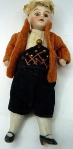 Antique German All Bisque 4" BOY DOLL Glass Eyes 1:12 Dollhouse Size - Picture 1 of 3