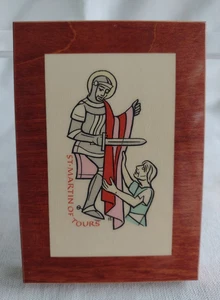 Vintage St. Martin von Tours katholischer Heiliger Plakette klein Holz Wandbehang - Bild 1 von 13
