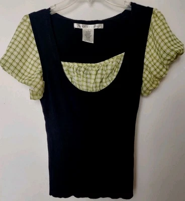 Max Studio Sweater Womens Size Small Black W Green Short Sleeve Pullover Stretch - Image 1 of 3