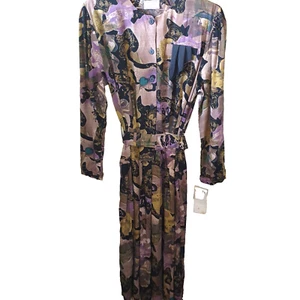 Vintage Midi Tee Kleid 80er 90er Gr. 10 12 40er lila grün Gürtel - Bild 1 von 8