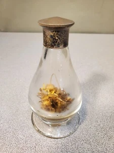 Vintage Glass Scent Perfume Flask Bottle, Corked, 925 Sterling Cap, Reliquary - Picture 1 of 13