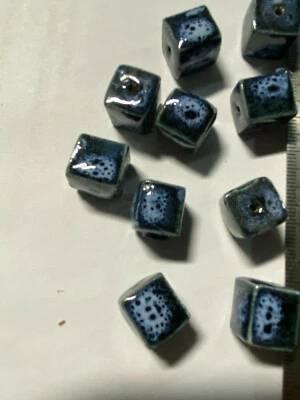 Raku Ceramic Porcelain Beads Blue Green Orange Gray Pink - Image 1 of 4