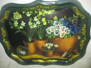 Vtg 1993 Ian Logan Hand Painted Toleware Scalloped Tray 22" W x 17-1/2" T x 1" W - Picture 1 of 1