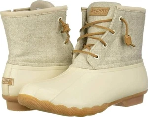 Sperry Women's Saltwater Wool Embossed Boots Duck Rain Snow Size 5 Cream - Picture 1 of 3