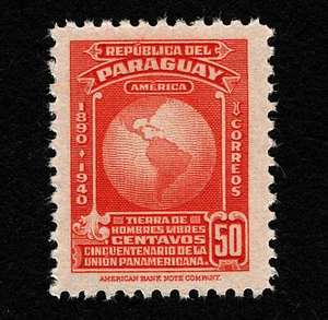 OPC 1940 Paraguay 50c Unión Panamericana Sc#374 Estampillada sin montar o nunca montada - Imagen 1 de 1