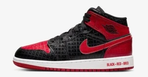 Nike Air Jordan 1 Mid SS GS Bred Text Black Gym Red White DM9650-001 SIZE 6Y - Picture 1 of 8