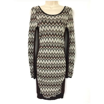 Free People 毛衣连衣裙大号女式棕色舒适小屋雪佛龙条纹大圆领 — 第 1/4 张图片