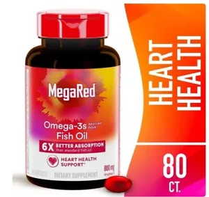 MegaRed Advanced 800mg 6X Absorption Softgels (80 Count In A Box)- Omega-3 - Picture 1 of 4