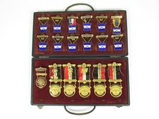 WOODMEN OF THE WORLD Ribbon Badge Metal WOW Set RARE Fraternal Badges Antique