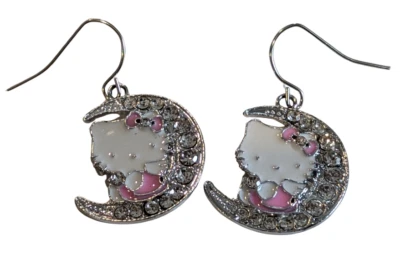 Hello Kitty Crystal & Enamel Girl's Earrings on French Hooks Birthday Gift Idea - Изображение 1 из 2