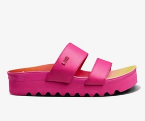 REEF Banded Horizon Hi Platform Slip On Cushion Comfort Slide Sandal, Pink 8 New - Picture 1 of 7