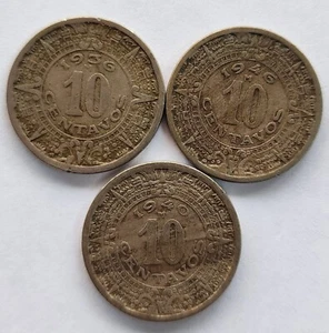 1936, 1940 and 1946 coin Lote of three Mexico 10 Centavos Lote de tres Monedas - Picture 1 of 2