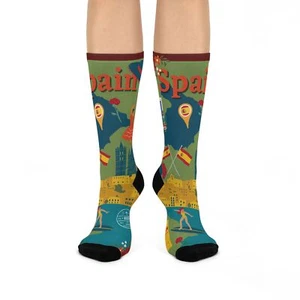 Spain Socks Barcelona Beaches Unisex Mid Calf Crew Stretchy Comfortable Original - Picture 1 of 7