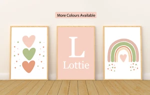 Set of 3 Personalised Girls Nursery Bedroom Prints Posters Wall Art Boho Rainbow - Picture 1 of 10