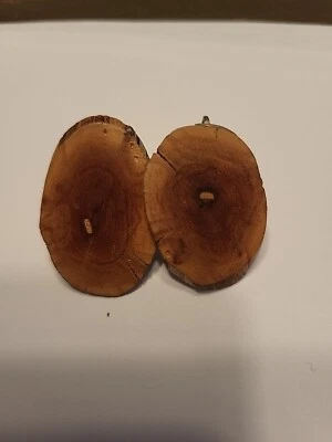 Vintage Carved Wood Slab Screwback Earrings  UT Note: Different Size - Image 1 of 4