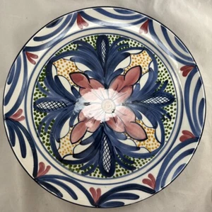 Plato de pared de cerámica mayólica española floral azul/rosa pintado a mano DE COLECCIÓN 14" - Imagen 1 de 9