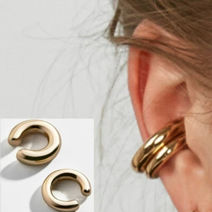 Round Metal Ear Bone Clip Earrings Non Pierced Ears Cuff Earring Women - Picture 1 of 9