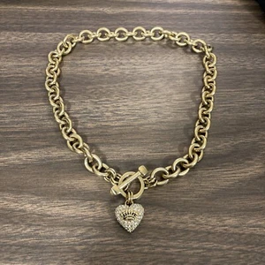 Juicy Couture Heart Chain Link Necklace/Choker Antique GoldTone Authentic - Picture 1 of 5