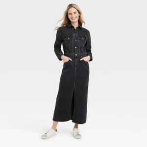Universal Thread Women's Long Sleeve Denim Maxi Dress - Black Wash Size 10 - Picture 1 of 14