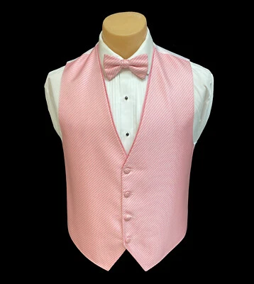 Men's Flow Formals Pink Tuxedo Vest & Tie Bow Long Prom Wedding Free Shipping - Image 1 of 3