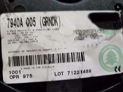 Belden 7940A 23/4P CAT6 U/UTP DataTuff Bonded Network Cable CMX/CMR Green /50ft - Image 1 of 4