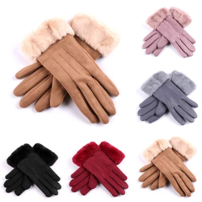 Ladies Women Winter Gloves Touch Screen Fleece Suede Warm Soft Fur Lined Thermal - Image 1 of 4