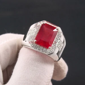 Erhitzter Rubin Edelstein Mit 925 Sterlingsilber Ring Für Herren #308 - Bild 1 von 3