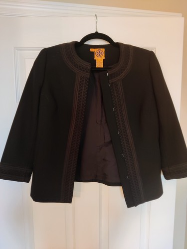 Tory Burch Blazer Giacca Formale Nera Manica 3 4 Miscela Lana 4