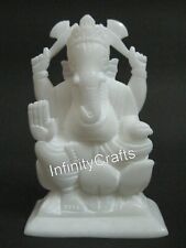 12.7cm Lord Ganesha Estatua Intrincado Trabajo Mármol Blanco Gajanan Con Real