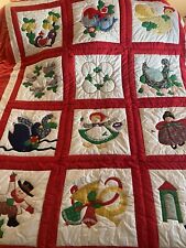 12 DAYS OF CHRISTMAS Appliqued QUILT Country Bedspread Eyelet RUFFLE Handmade