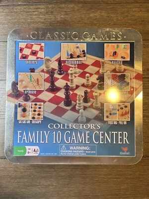 10 Family Games In One Cardinal Wood Boards Checkers Chess Classic Metal Tin - Image 1 of 4