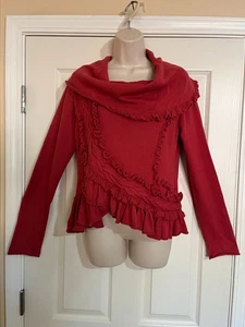 Anthropologie Guinevere Red Ruffle Cowl Neck Cashmere Blend Sweeping Thrills Lrg - Picture 1 of 8