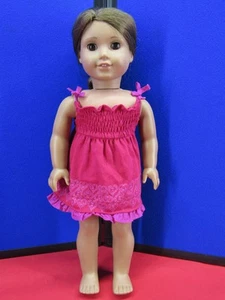 American Girl Doll Brown Eyes Brown Hair in Ponytail w/ Pink Sun Dress - Picture 1 of 8