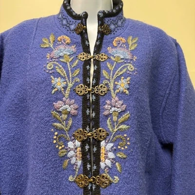 ICELANDIC DESIGN Womens Lg NordicBoiled Wool Cardigan Sweater Blue Pewter Clasp - Image 1 of 4