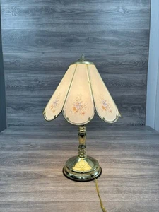 Vintage Touch Lamp Brass Floral Glass Panel W/ Butterfly Tested NO TOUCH READ! - Picture 1 of 7